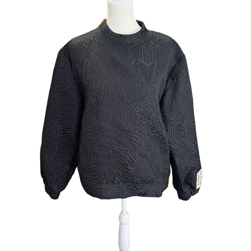 Stella Nova Black Jacquard Textured Mock Neck Top Size L Minimalist Chic - Picture 5 of 11